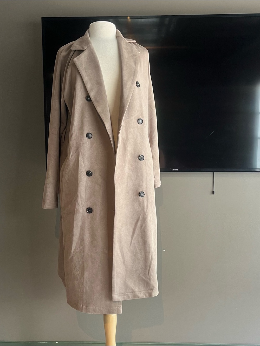 Tahari Elie Long Double-Breasted Trench Coat - Picture 2 of 4